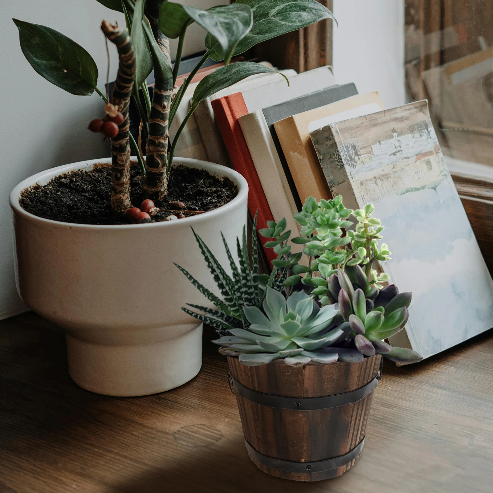 2pcs Wooden Round Barrel Flower Pot Carbonized Wood Planter for Decor Small Bucket Succulent PlanterVintage Style
2pcs Wooden Round Barrel Flower Pot Carbonized Wood Planter for Decor Small Bucket Succulent PlanterVintage Style