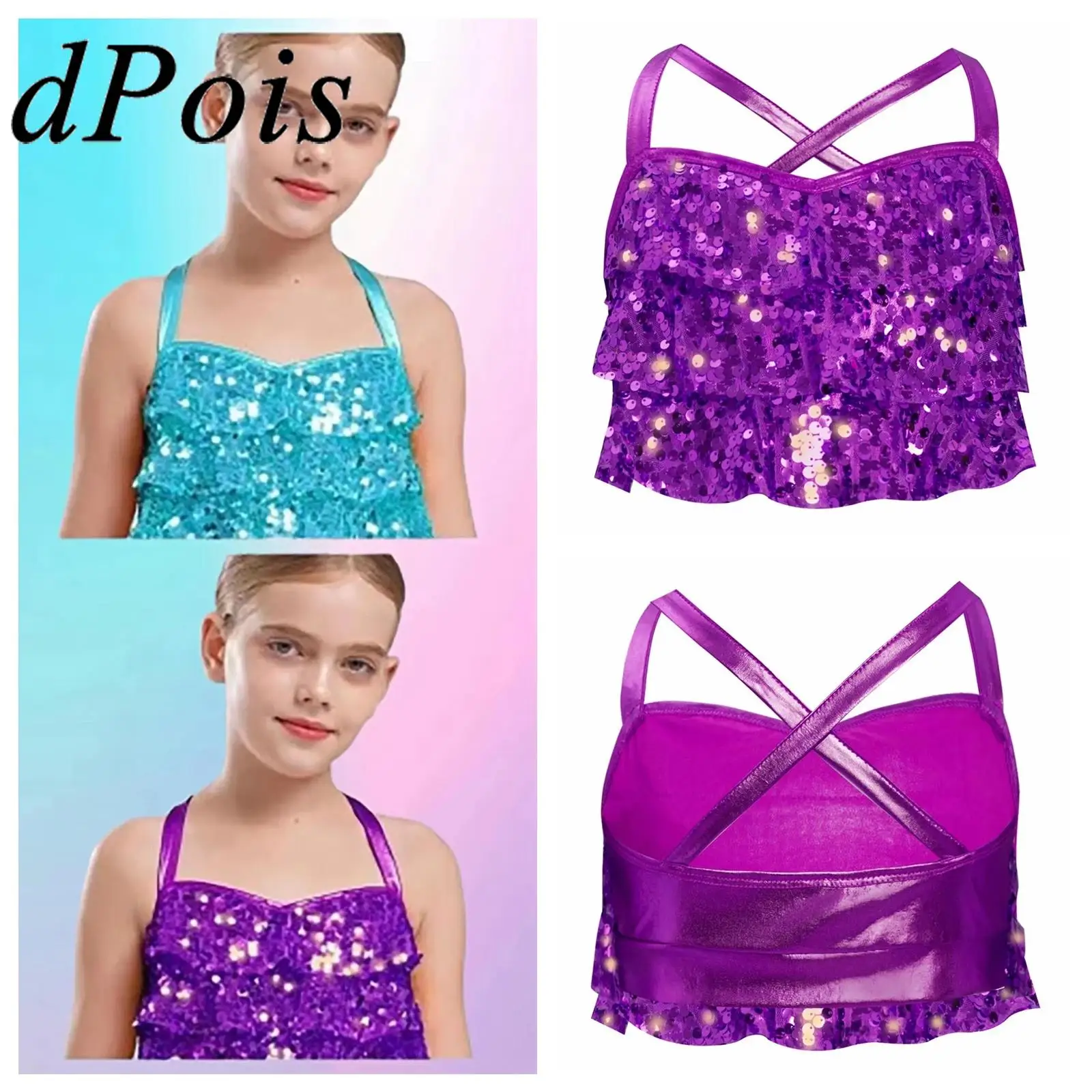 Glittery Sequins Crop Top for Girls Hip Hop Cross Back Latin Jazz Dance Tops Kids Fashion Children's Stage Performance Costume
Glittery Sequins Crop Top for Girls Hip Hop Cross Back Latin Jazz Dance Tops Kids Fashion Children's Stage Performance Costume