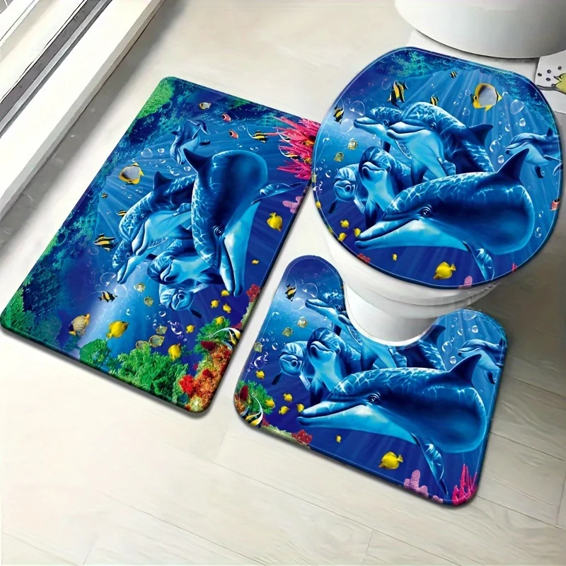 3pcs Blue Dolphin Bathroom Mats Set, Non-slip Toilet Rug U-Shaped Anti-Fatigue Floor Mat, Soft Comfortable Home Decor
3pcs Blue Dolphin Bathroom Mats Set, Non-slip Toilet Rug U-Shaped Anti-Fatigue Floor Mat, Soft Comfortable Home Decor