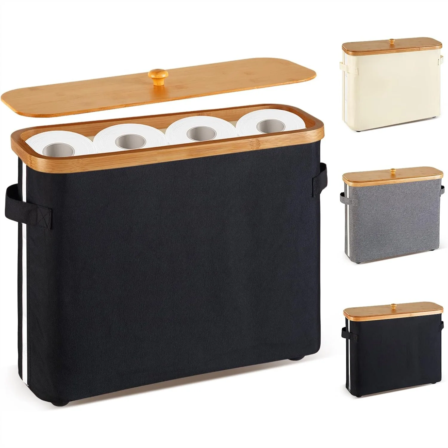 Bamboo Toilet Paper Storage Basket with Lid and Handle, Collapsible Toilet Roll Holder, Non-Slip Bottom, Black
Bamboo Toilet Paper Storage Basket with Lid and Handle, Collapsible Toilet Roll Holder, Non-Slip Bottom, Black