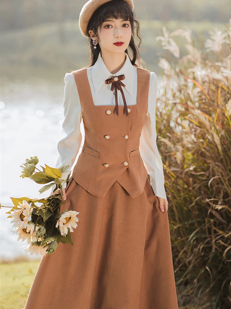 2025 new Spring Autumn Long Sleeve Bow Shirt Vest and Long Skirts Outfits Vintage Elegant Three Piece Skirt Set Women
2025 new Spring Autumn Long Sleeve Bow Shirt Vest and Long Skirts Outfits Vintage Elegant Three Piece Skirt Set Women