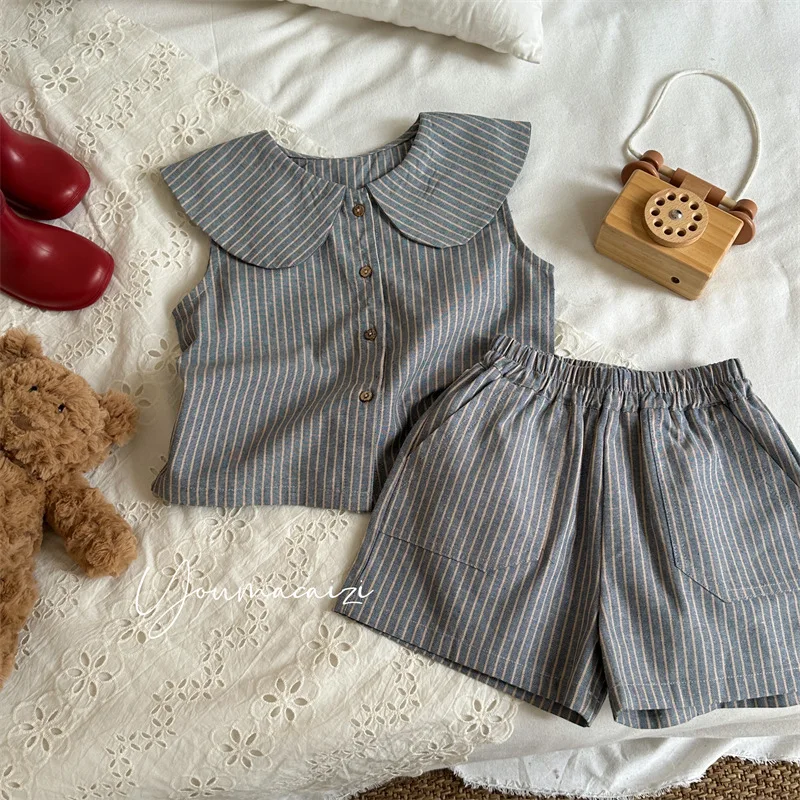 2026 Summer New Product Children's Japanese Striped Artistic Collar Sleeveless Set, Girls' Baby Retro Top and Shorts
2026 Summer New Product Children's Japanese Striped Artistic Collar Sleeveless Set, Girls' Baby Retro Top and Shorts