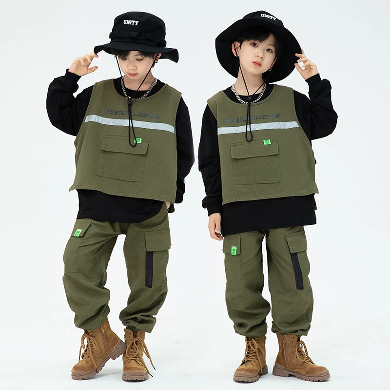 Kids Hip Hop Dance Clothes Boys Army Green Vest Pants Girls Jazz Dance Performance Outfit Long Sleeved Kpop Stage Wear BL9290
Kids Hip Hop Dance Clothes Boys Army Green Vest Pants Girls Jazz Dance Performance Outfit Long Sleeved Kpop Stage Wear BL9290