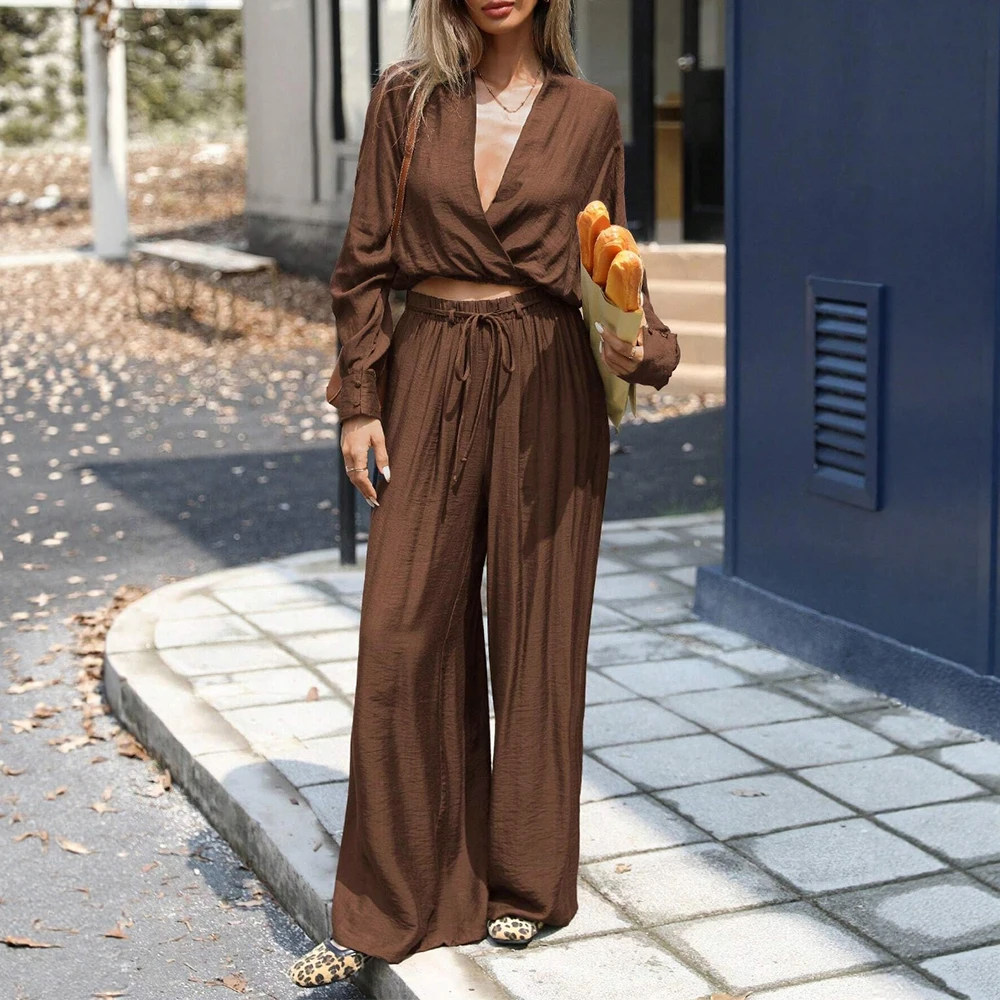 Mia Muse Boutique Autumn Sets 2025 Women's Simple Long Sleeve V-Neck Blouses Full Length High Waist Wide Leg Pants Casual Sets
Mia Muse Boutique Autumn Sets 2025 Women's Simple Long Sleeve V-Neck Blouses Full Length High Waist Wide Leg Pants Casual Sets