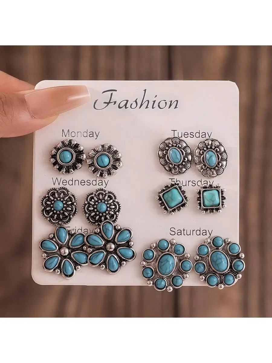 6 Pcs Set Vintage Bohemian Turquoise Floral Geometric Earrings For Women
6 Pcs Set Vintage Bohemian Turquoise Floral Geometric Earrings For Women