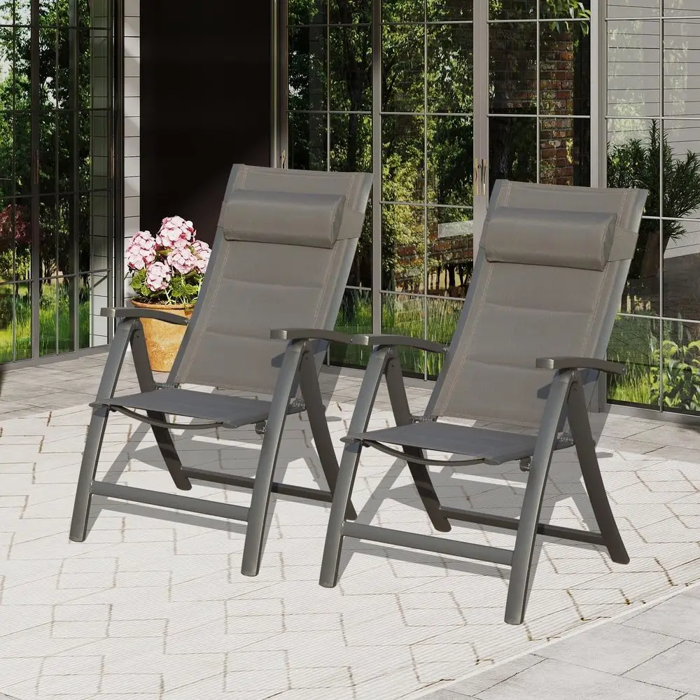 Outdoor Sling Chairs Set of 2 with Adjustable Reclining, Armrests, and Padded Textilene Fabric Seats
Outdoor Sling Chairs Set of 2 with Adjustable Reclining, Armrests, and Padded Textilene Fabric Seats