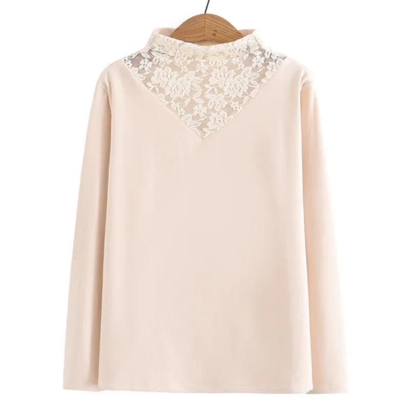 4XL Plus Size Basic T-Shirt Women Autumn Winter Stand Collar Splice Lace Slim Tops Fashion Fleece Warm Long Sleeve Tees
4XL Plus Size Basic T-Shirt Women Autumn Winter Stand Collar Splice Lace Slim Tops Fashion Fleece Warm Long Sleeve Tees