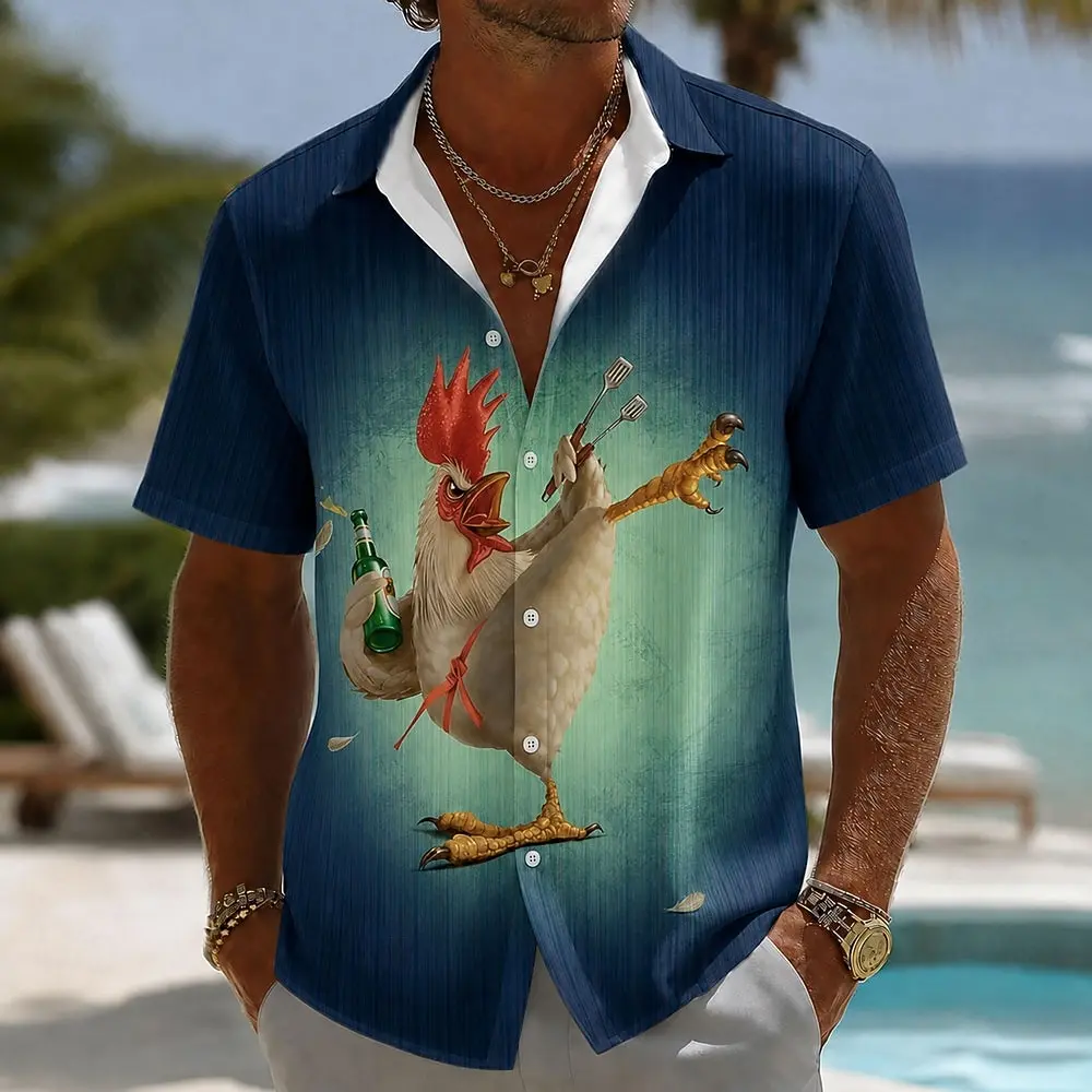 Men's Spring Summer Casual Shirt, Funny Beer Rooster Character Print Tops for Daily Street Holiday Beach Dating & Leisure Outfit
Men's Spring Summer Casual Shirt, Funny Beer Rooster Character Print Tops for Daily Street Holiday Beach Dating & Leisure Outfit
