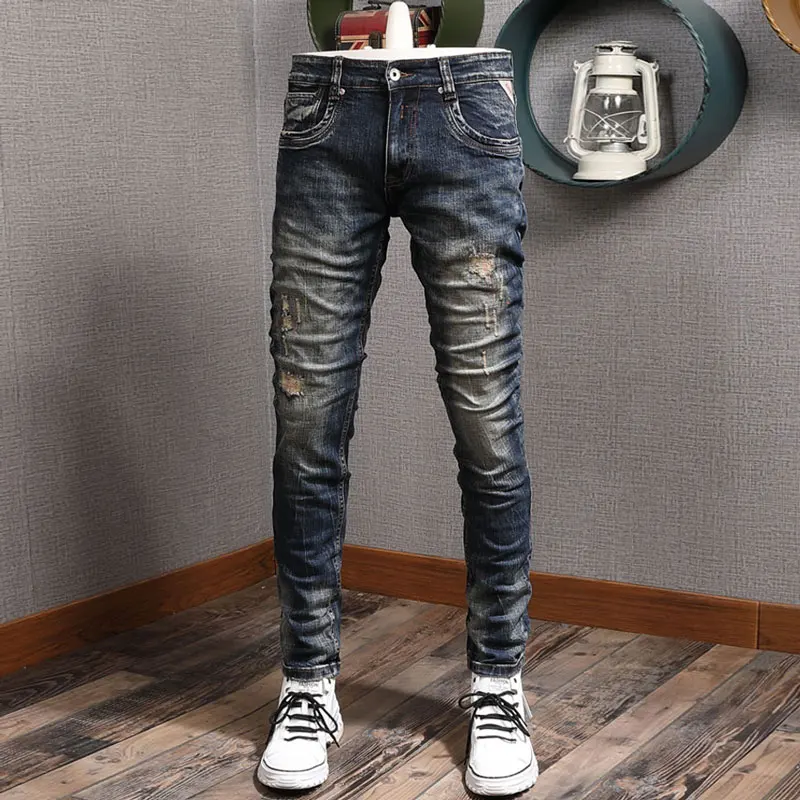 Fashion Trendy Men Jeans Retro Black Blue Elastic Stretch Slim Vintage Ripped Jeans Embroidery Patched Designer Denim Pants Men
Fashion Trendy Men Jeans Retro Black Blue Elastic Stretch Slim Vintage Ripped Jeans Embroidery Patched Designer Denim Pants Men