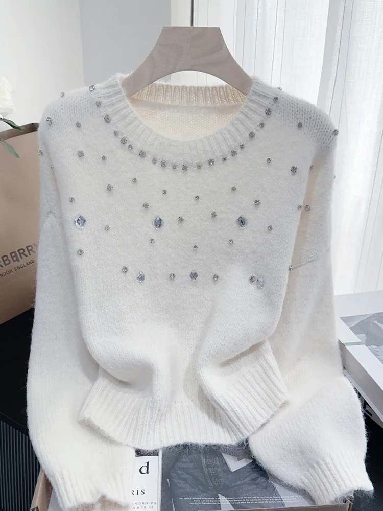 2025 Korean Temperament Diamonds Long Sleeve Sweaters Women Loose Casual All-match Pull Femme Autumn Soft Sueter Mujer Niche Top
2025 Korean Temperament Diamonds Long Sleeve Sweaters Women Loose Casual All-match Pull Femme Autumn Soft Sueter Mujer Niche Top
