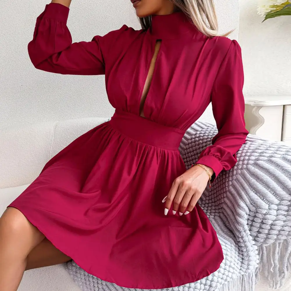 Sexy Elegant Dress Elegant High Collar Long Sleeve A-line Mini Dress for Women Solid Color Tight High Waist Party Dress
Sexy Elegant Dress Elegant High Collar Long Sleeve A-line Mini Dress for Women Solid Color Tight High Waist Party Dress