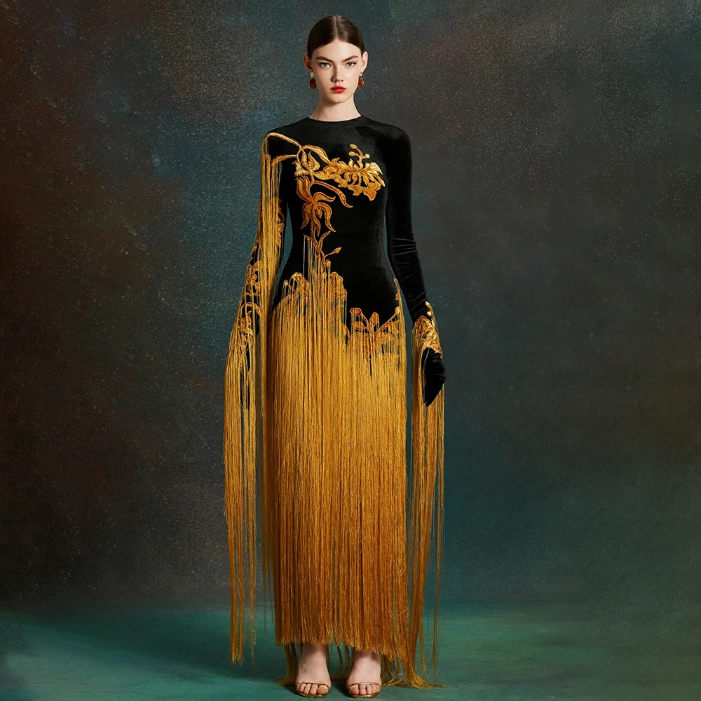 Luxury Golden Tasela-line Ankle Length Prom Gowns Women's Long Sleeve O-neck Party Dress Evenig Dress Customized New 2026
Luxury Golden Tasela-line Ankle Length Prom Gowns Women's Long Sleeve O-neck Party Dress Evenig Dress Customized New 2026