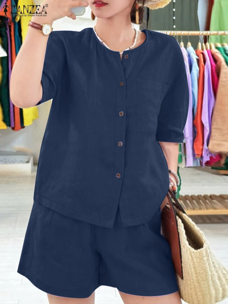 ZANZEA O-Neck Short Sleeve Tops Elastic Waist Shorts Short Sets Women Cotton Linen Vacation Casual 2 Piece Sets 2PCS Outfits
ZANZEA O-Neck Short Sleeve Tops Elastic Waist Shorts Short Sets Women Cotton Linen Vacation Casual 2 Piece Sets 2PCS Outfits