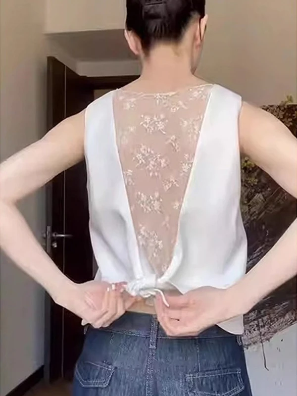 Fashionable Lace Backless Vest Top Women's Summer Apparel Versatile Brand High-End plus Size Commute Style round Neck Sleeveless
Fashionable Lace Backless Vest Top Women's Summer Apparel Versatile Brand High-End plus Size Commute Style round Neck Sleeveless