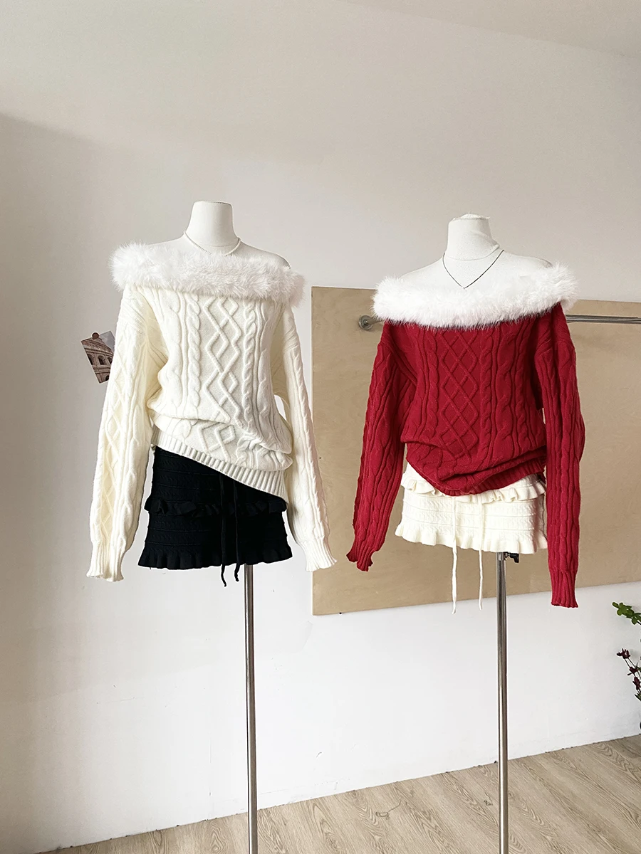 Loose Women's Christmas Red One-Shoulder Sweater Korean Style Lazy Fashion Winter New Arrival Casual Female Top Trendy
Loose Women's Christmas Red One-Shoulder Sweater Korean Style Lazy Fashion Winter New Arrival Casual Female Top Trendy