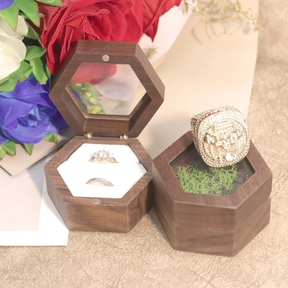High-quality Wooden Jewelry Box Retro Hexagon Ring Storage Box Storage Holder Engagement
High-quality Wooden Jewelry Box Retro Hexagon Ring Storage Box Storage Holder Engagement