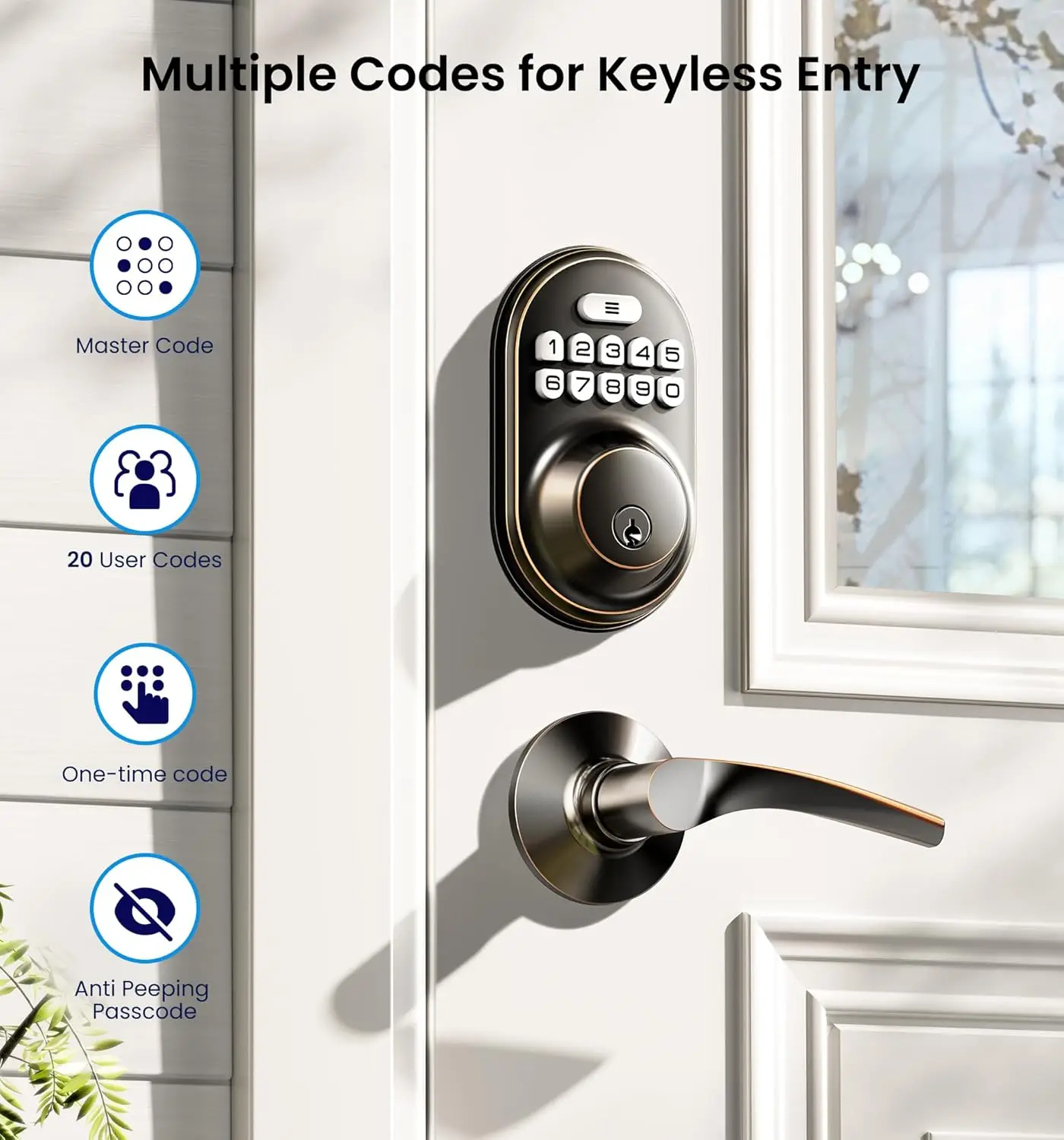 Keyless Entry Door Lock with 2 Lever Handles - Electronic Keypad Deadbolt, Auto Lock, Back Lit & Easy Installation Design
Keyless Entry Door Lock with 2 Lever Handles - Electronic Keypad Deadbolt, Auto Lock, Back Lit & Easy Installation Design