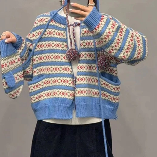 Женский свободный кардиган в студенческом стиле с круглым вырезом, полосатый женский теплый осенне-зимний свитер с длинными рукавами
Женский свободный кардиган в студенческом стиле с круглым вырезом, полосатый женский теплый осенне-зимний свитер с длинными рукавами