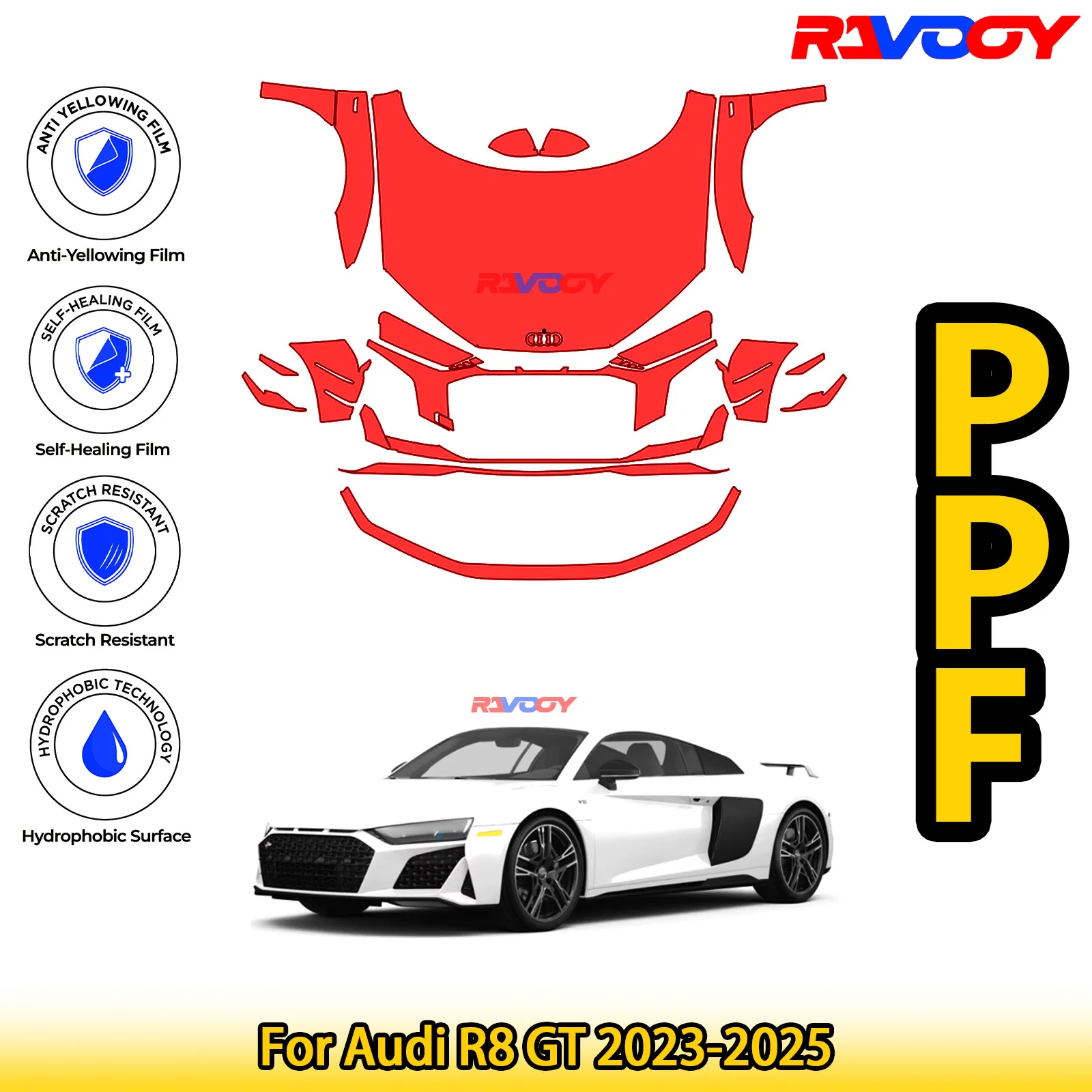For Audi R8 GT 2023-2025 Glossy Matte Black Precut front PPF Kit Paint Protection Film
For Audi R8 GT 2023-2025 Glossy Matte Black Precut front PPF Kit Paint Protection Film