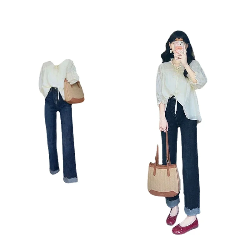 2023 Summer New Women's Korean Version of The Set Chic Slim Tops High Waist Skinny Straight Jeans Two-piece Set Y2K
2023 Summer New Women's Korean Version of The Set Chic Slim Tops High Waist Skinny Straight Jeans Two-piece Set Y2K