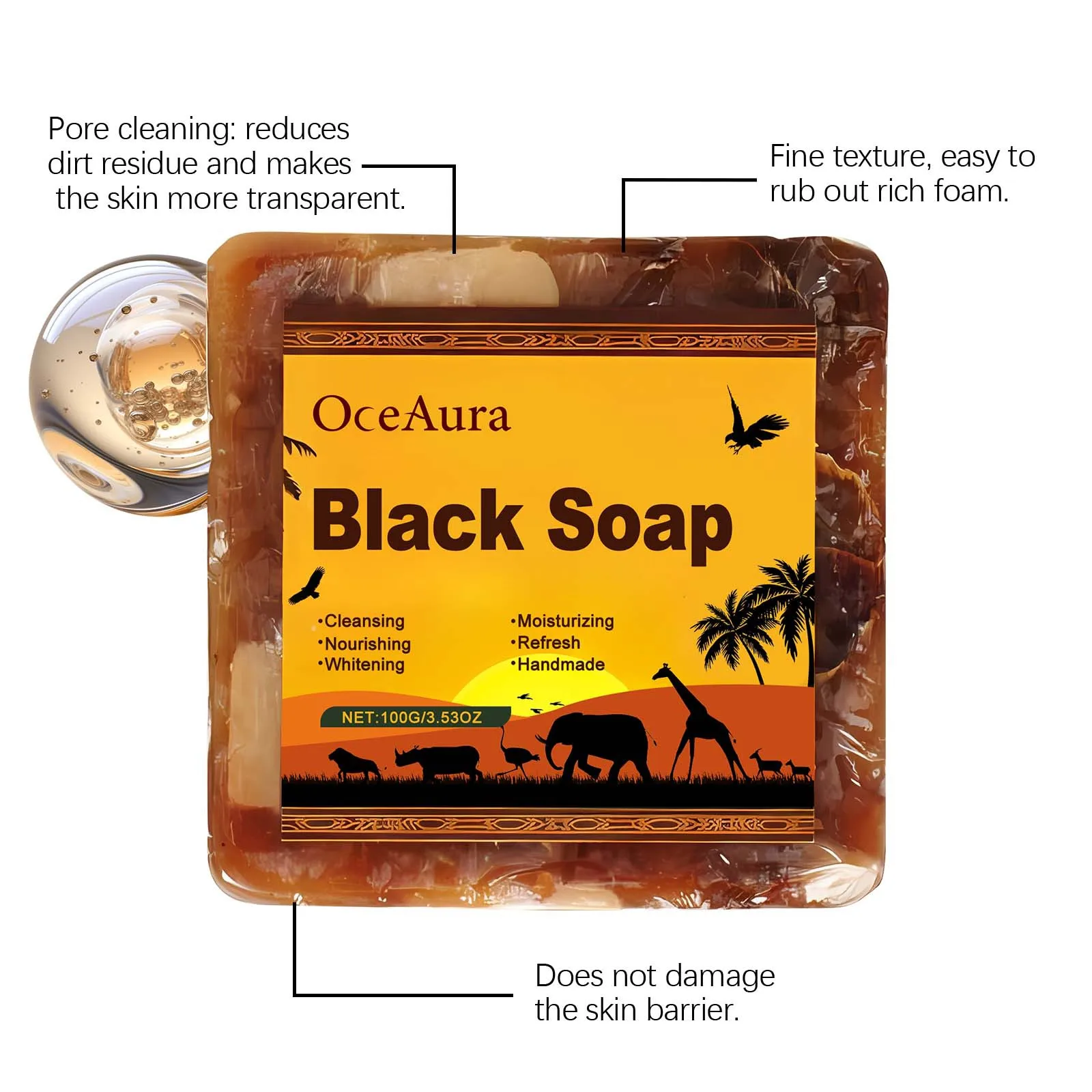 OCEAURA African Black Soap Deeping Cleaning Remove Dirt Improve Dullness Relieve Roughness Reduce Fine Line Body Nourishing Soap
OCEAURA African Black Soap Deeping Cleaning Remove Dirt Improve Dullness Relieve Roughness Reduce Fine Line Body Nourishing Soap