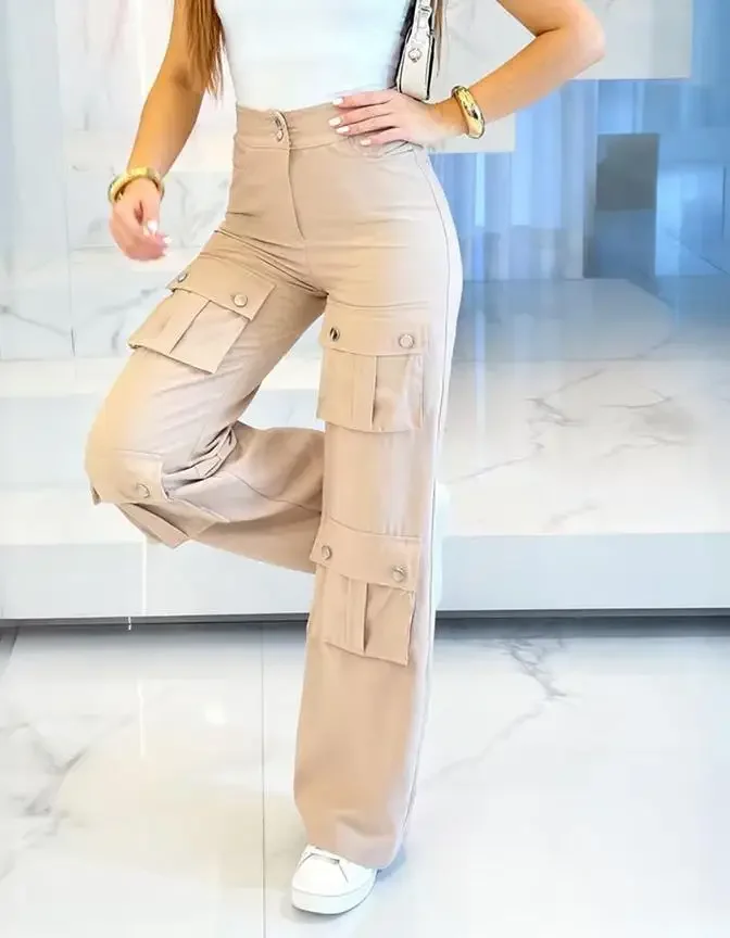 Women's Fashion Pants High Street Personality Metal Workwear Large Pocket Elastic Waistband Wide Leg Pants
Women's Fashion Pants High Street Personality Metal Workwear Large Pocket Elastic Waistband Wide Leg Pants