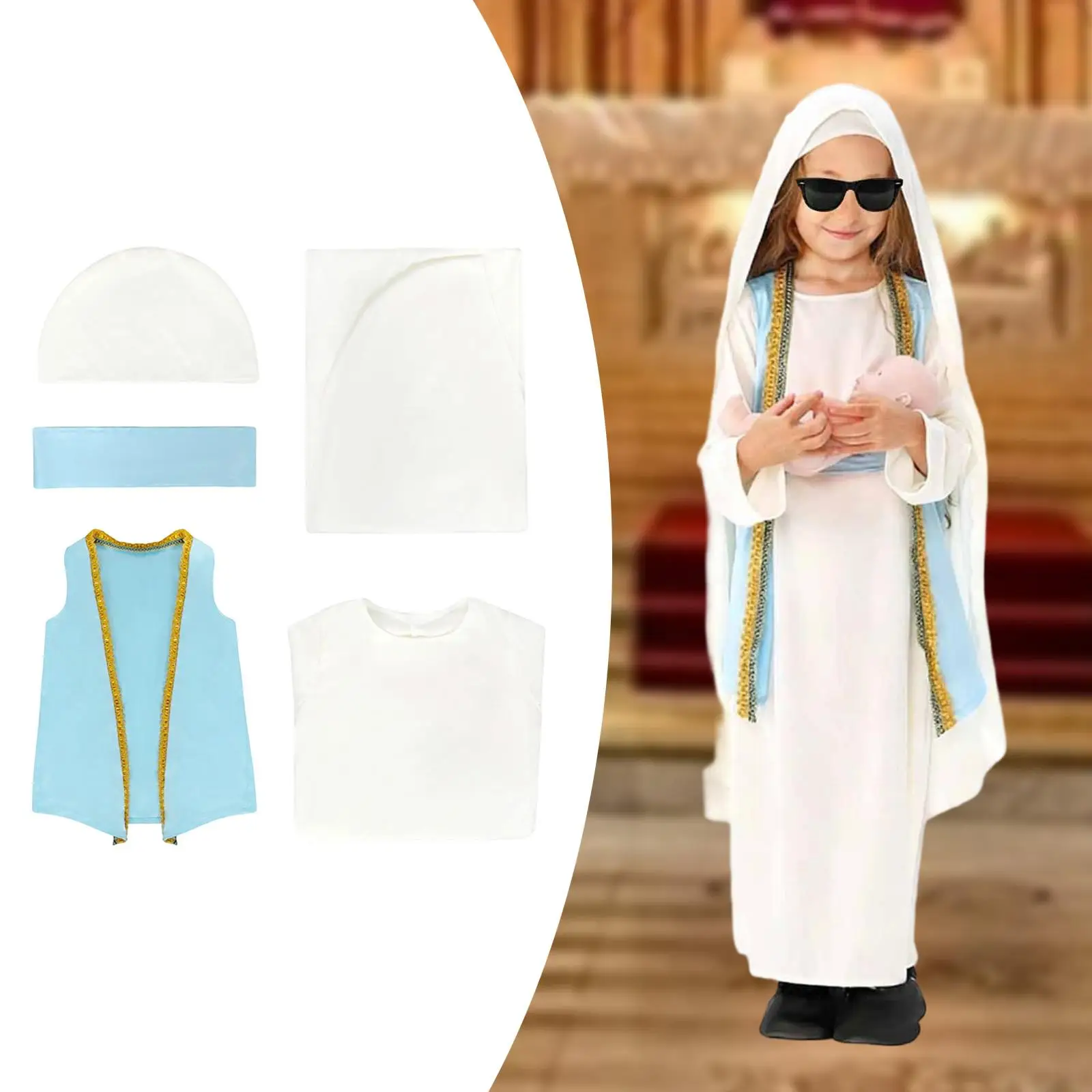 Костюмы Девы Марии для детей, аксессуары для косплея, комплект библейских костюмов для вечеринки
Костюмы Девы Марии для детей, аксессуары для косплея, комплект библейских костюмов для вечеринки