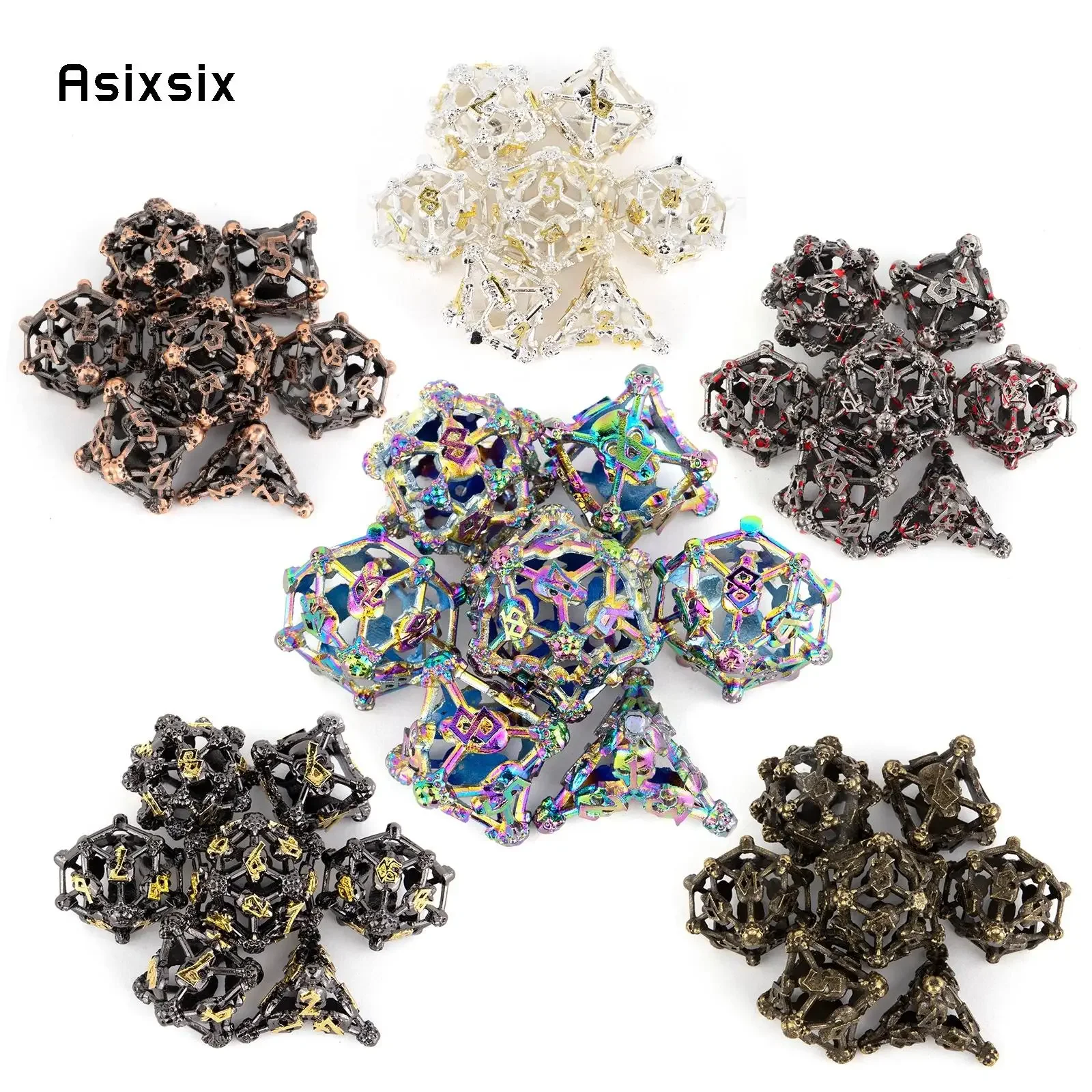 7 Pcs All Kinds of Color Skull Head Metal Dice Hollow Metal Polyhedral Dice Set Suitable for Role-Playing RPG Board Game
7 Pcs All Kinds of Color Skull Head Metal Dice Hollow Metal Polyhedral Dice Set Suitable for Role-Playing RPG Board Game