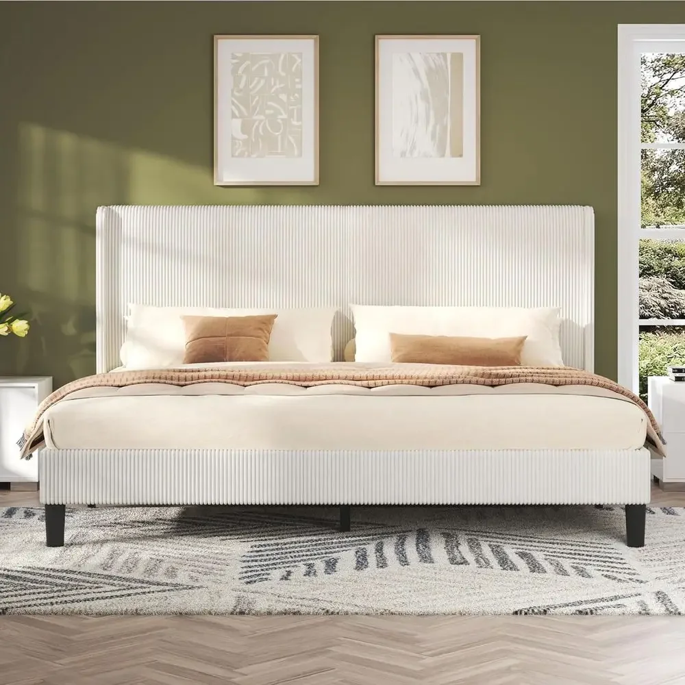 AMERLIE King Bed e, Upholstered Platorm Bed with Corduroy board, Easy Assembly ern White Bed e with Wooden Slats Support, No Box
AMERLIE King Bed e, Upholstered Platorm Bed with Corduroy board, Easy Assembly ern White Bed e with Wooden Slats Support, No Box