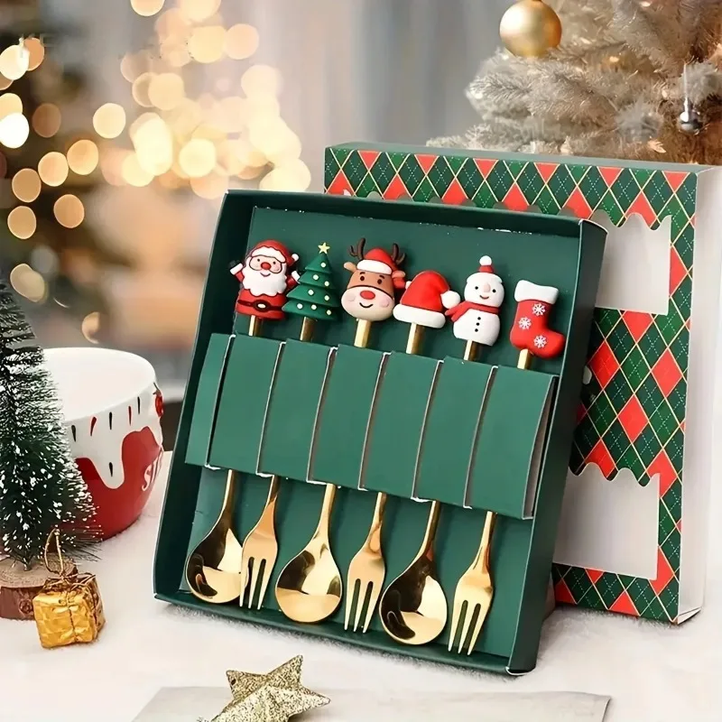 6Pcs Christmas Fork And Spoon Set Stainless Steel Creative Tableware Coffee Tea Dessert Forks And Spoons Gift Set 
6Pcs Christmas Fork And Spoon Set Stainless Steel Creative Tableware Coffee Tea Dessert Forks And Spoons Gift Set