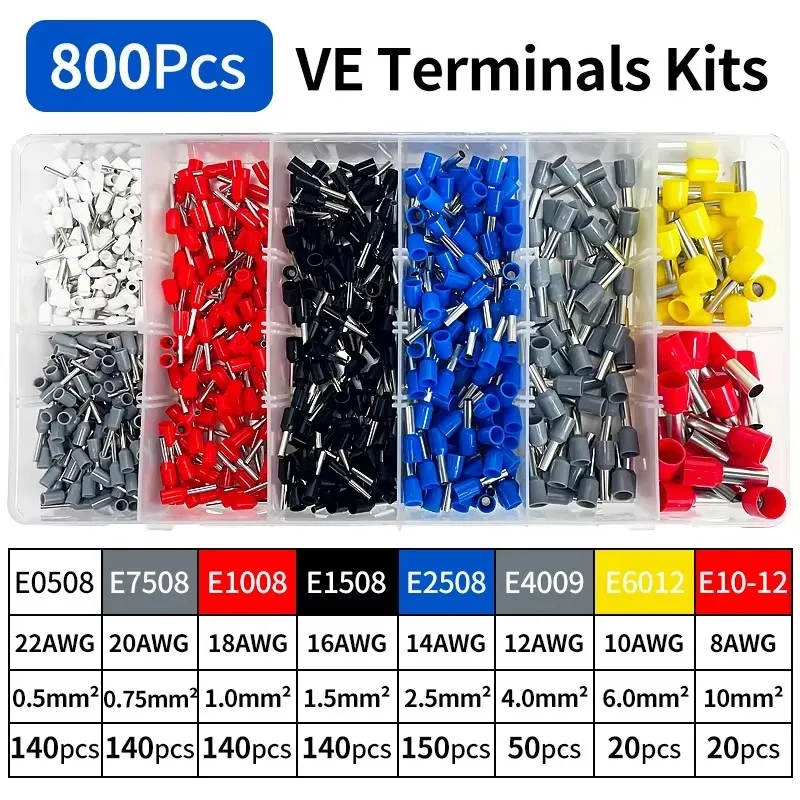 Boxed 200/450/800/1250/1800/1900Pcs Durable Ring - Type Crimp Terminals for Electrical Wires & Cables | E0508/E7508/E1008/E1508
Boxed 200/450/800/1250/1800/1900Pcs Durable Ring - Type Crimp Terminals for Electrical Wires & Cables | E0508/E7508/E1008/E1508