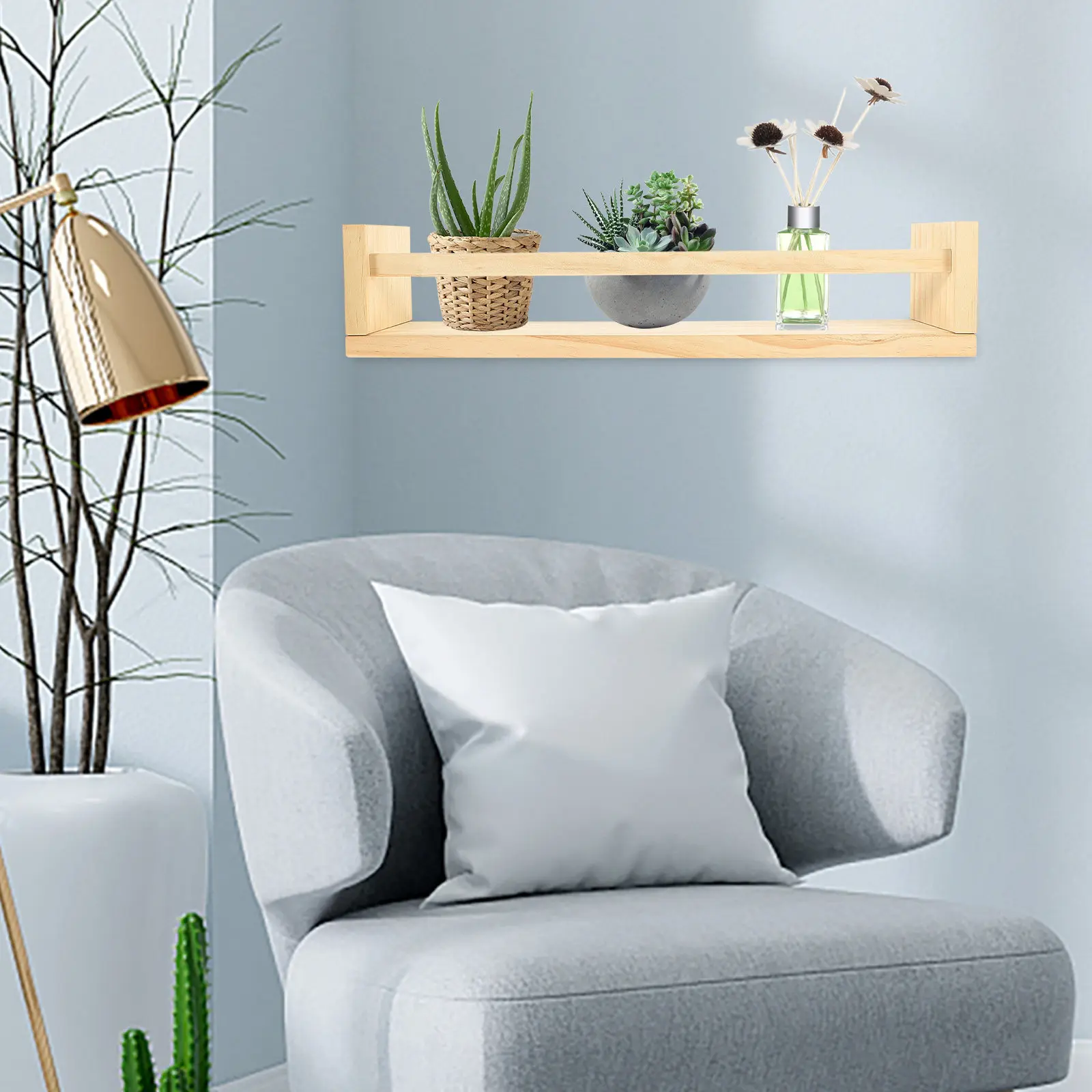 Wooden Floating Shelf Wall-Mounted Storage Rack Thickened Design Multi-Functional Wall Organizer for Books Cosmetics Kitchen