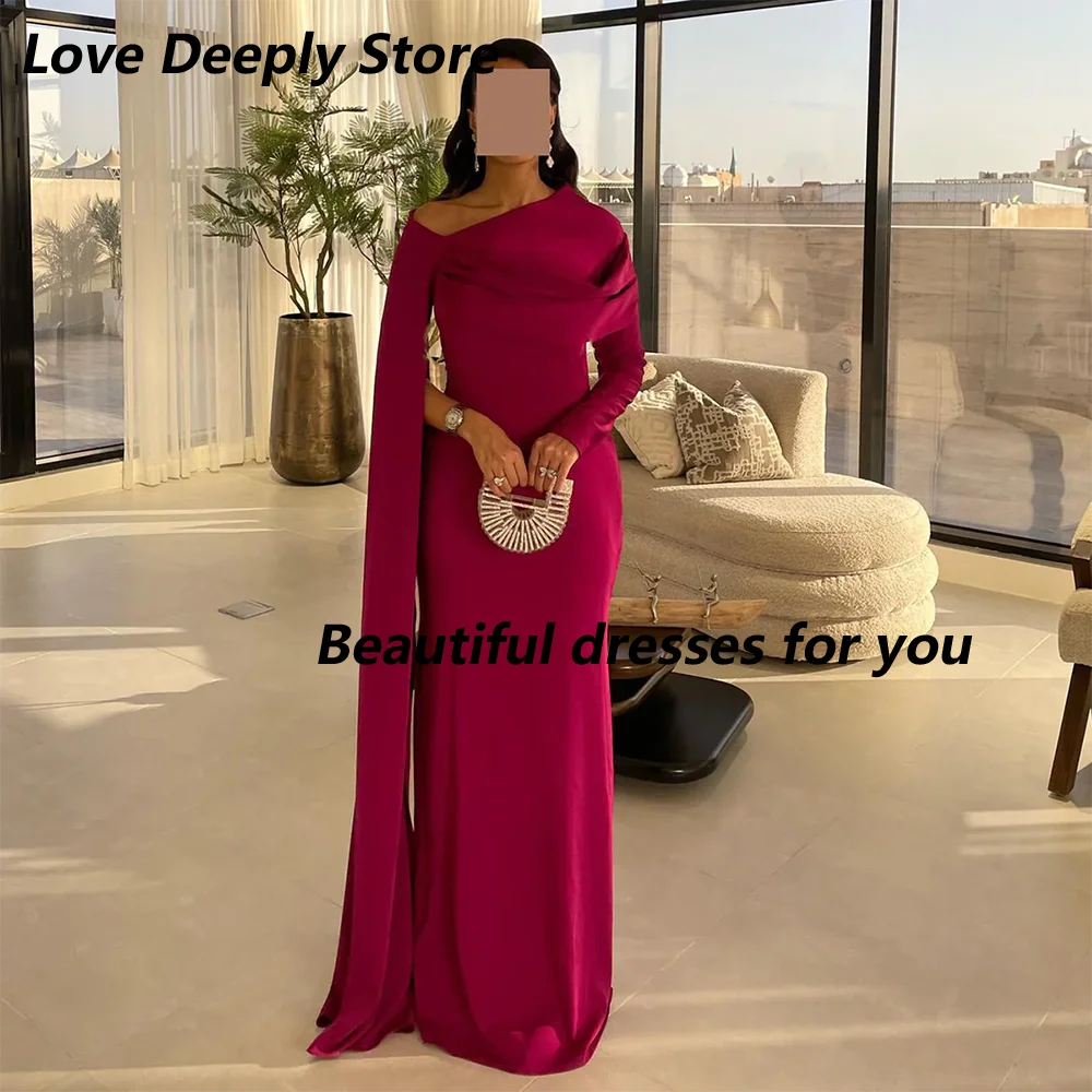 Elegant Fuchsia One Shoulder Evening Dress with Cape Long Sleeves Mermaid Floor Length Jersey Prom Gown Customized
Elegant Fuchsia One Shoulder Evening Dress with Cape Long Sleeves Mermaid Floor Length Jersey Prom Gown Customized