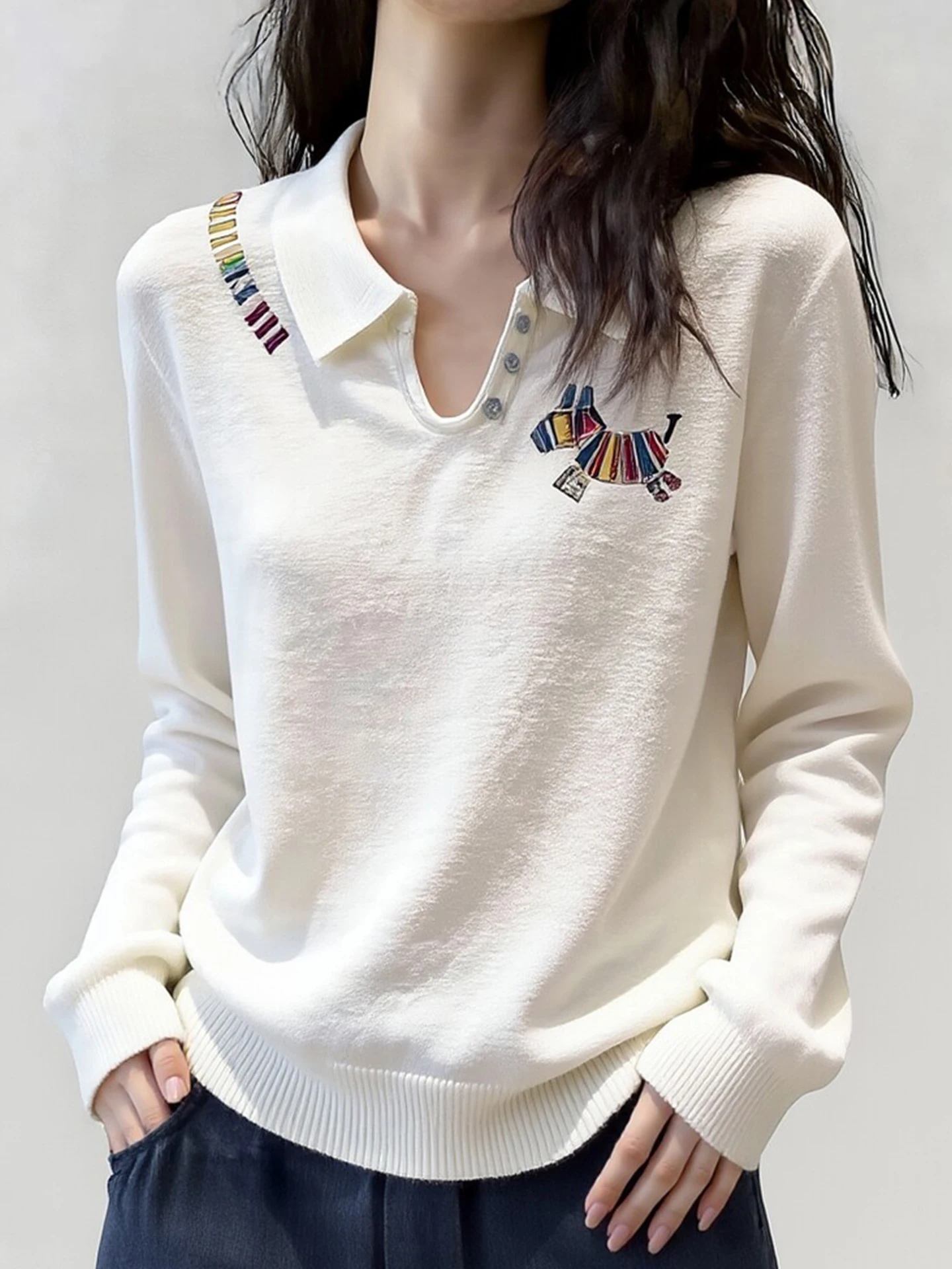 Comfortable Long Sleeve Knitted Top with Print Casual Loose Fit Fashionable Spring Base Layer Shirt Korean Style Knitwear
Comfortable Long Sleeve Knitted Top with Print Casual Loose Fit Fashionable Spring Base Layer Shirt Korean Style Knitwear