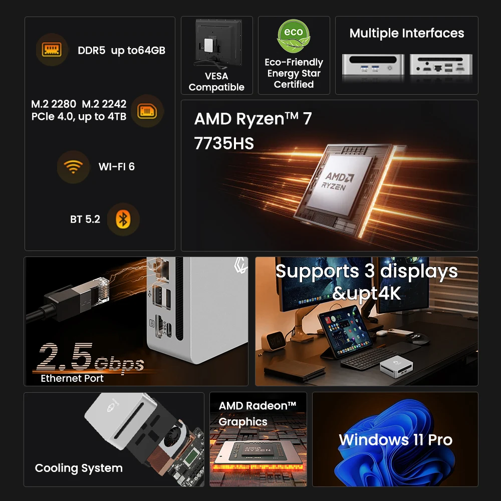 Мини-ПК GenMachine Ryzen 7735HS AMD Ryzen 7, 8-ядерный, 16-поточный, 3.2ГГц, TDP 35Вт, WiFi6, Windows 11, игровой компьютер для геймеров (DIY)
Мини-ПК GenMachine Ryzen 7735HS AMD Ryzen 7, 8-ядерный, 16-поточный, 3.2ГГц, TDP 35Вт, WiFi6, Windows 11, игровой компьютер для геймеров (DIY)