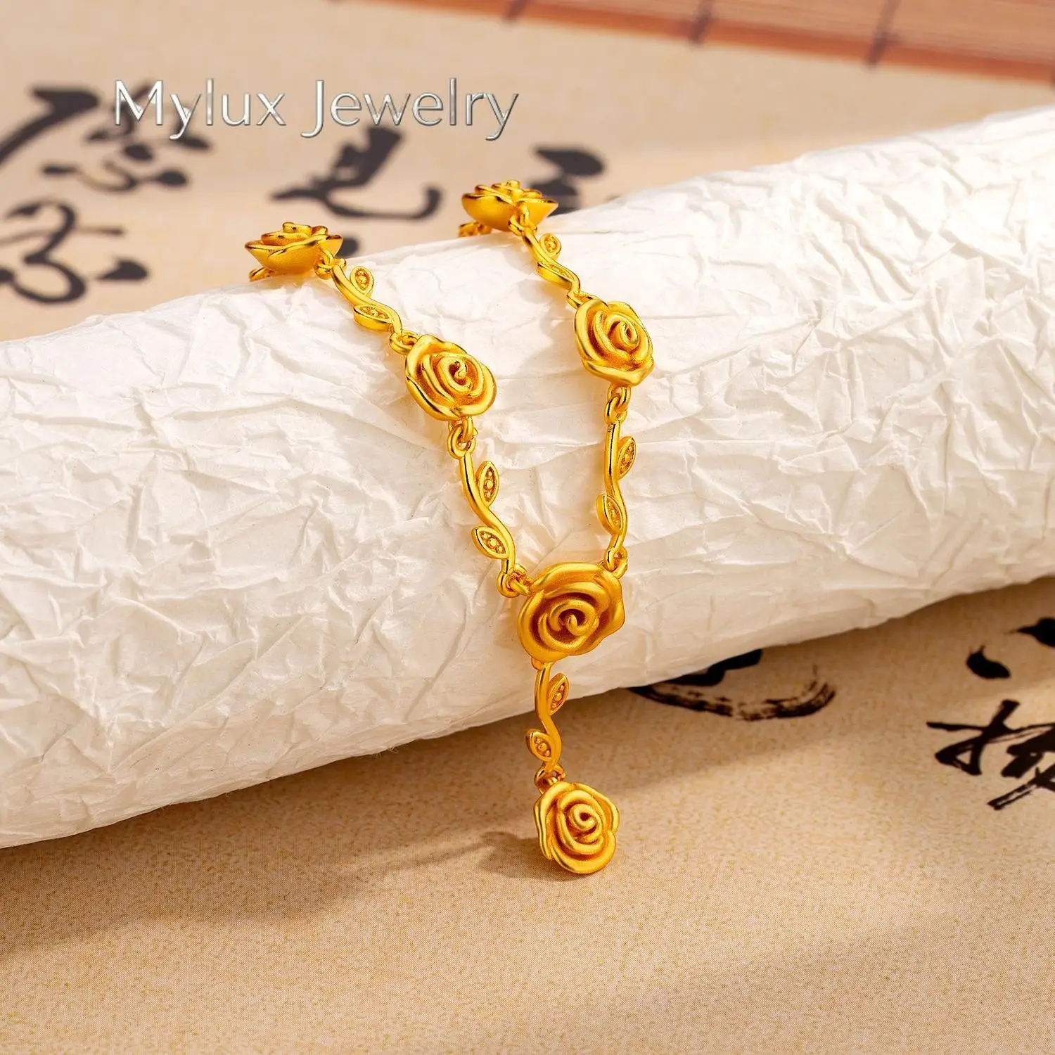 Mylux Jewelry 24K real gold Rose twig pendant necklace 999 pure gold fashion antique flower design temperament everything clavic
Mylux Jewelry 24K real gold Rose twig pendant necklace 999 pure gold fashion antique flower design temperament everything clavic