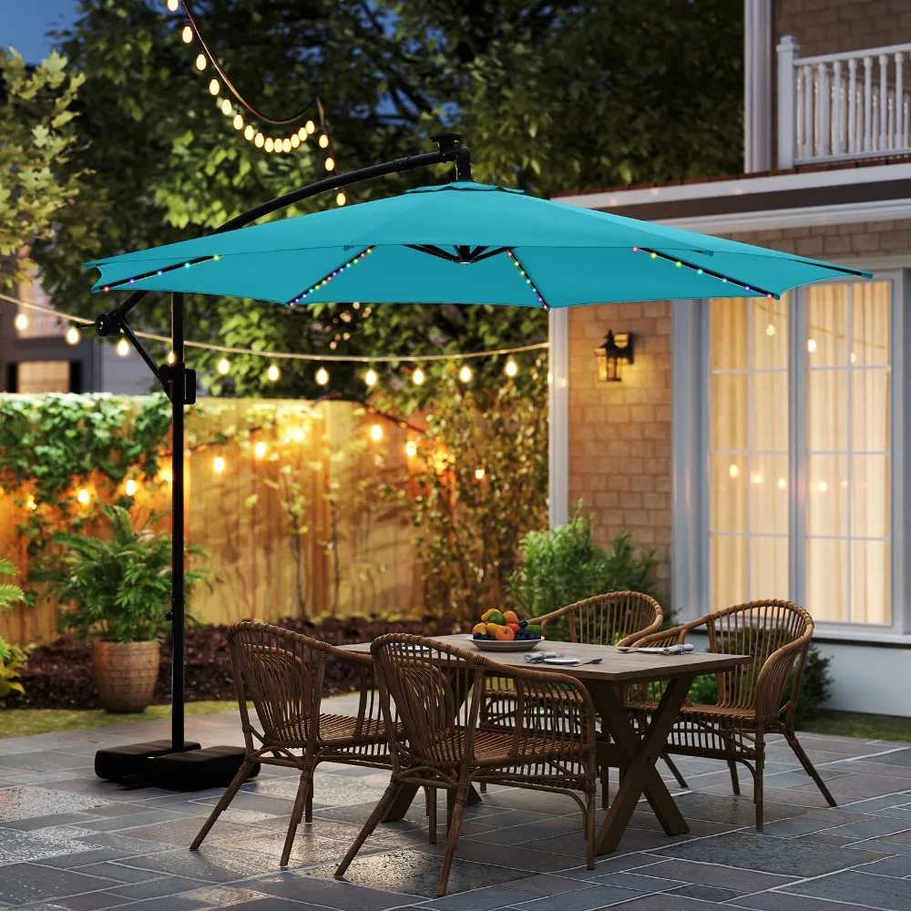 10 FT Solar Offset Hanging Umbrella w/ Base Patio Cantilever Umbrella Turquoise
10 FT Solar Offset Hanging Umbrella w/ Base Patio Cantilever Umbrella Turquoise