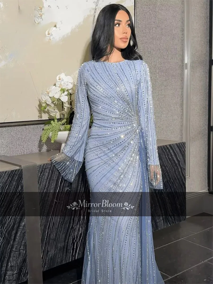 Customized Elegant Sky Blue Muslim Evening Dress Full Beaded Long Sleeve Mermaid Formal Prom Gown Luxury Lace Wedding Dresses
Customized Elegant Sky Blue Muslim Evening Dress Full Beaded Long Sleeve Mermaid Formal Prom Gown Luxury Lace Wedding Dresses