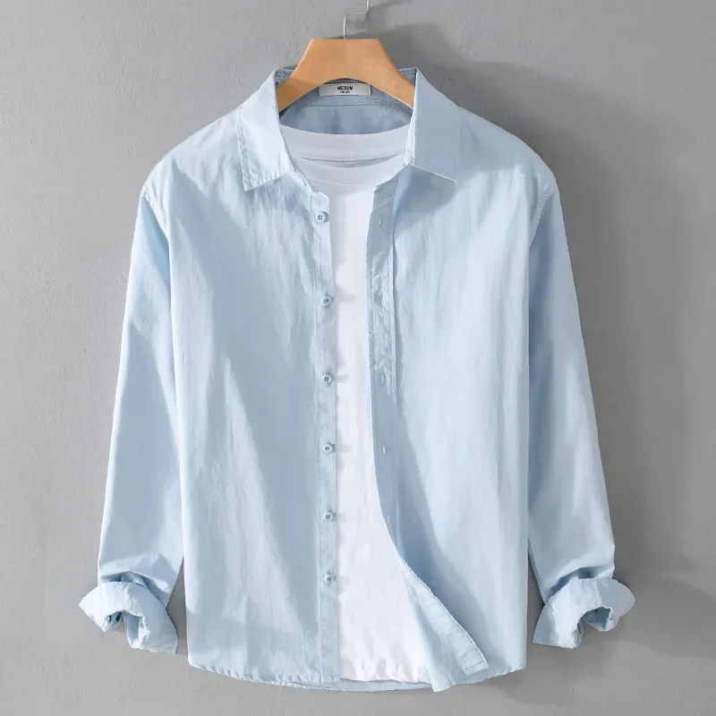 Fresh Long Sleeve Men Shirts Spring Summer Daily Casual Blue Shirts Man Lapel 100% Cotton Button Up Shirt Simple Versatile Shirt
Fresh Long Sleeve Men Shirts Spring Summer Daily Casual Blue Shirts Man Lapel 100% Cotton Button Up Shirt Simple Versatile Shirt