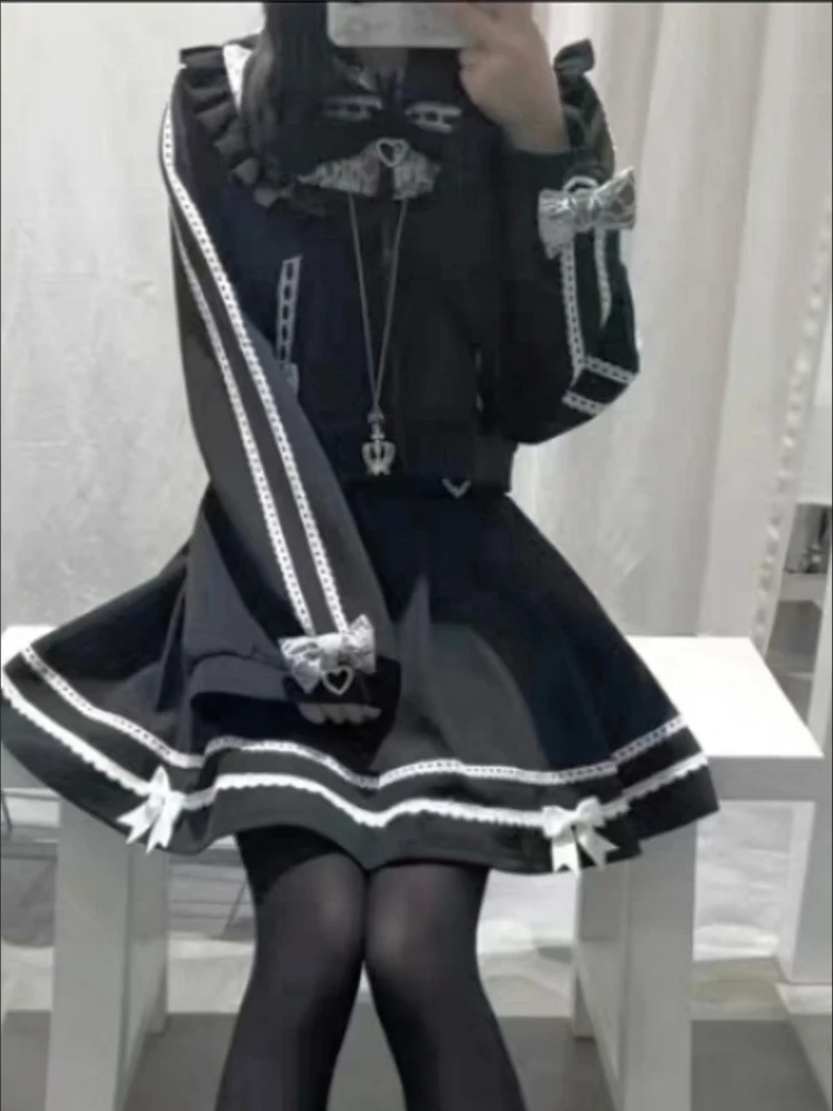Japanese Gothic Y2k Kawaii Lolita 2 Piece Set Women Cat Ear Hooded Lace Ruffle Bow Mini Skirt Harajuku Streetwear Cosplay Outfit
Japanese Gothic Y2k Kawaii Lolita 2 Piece Set Women Cat Ear Hooded Lace Ruffle Bow Mini Skirt Harajuku Streetwear Cosplay Outfit