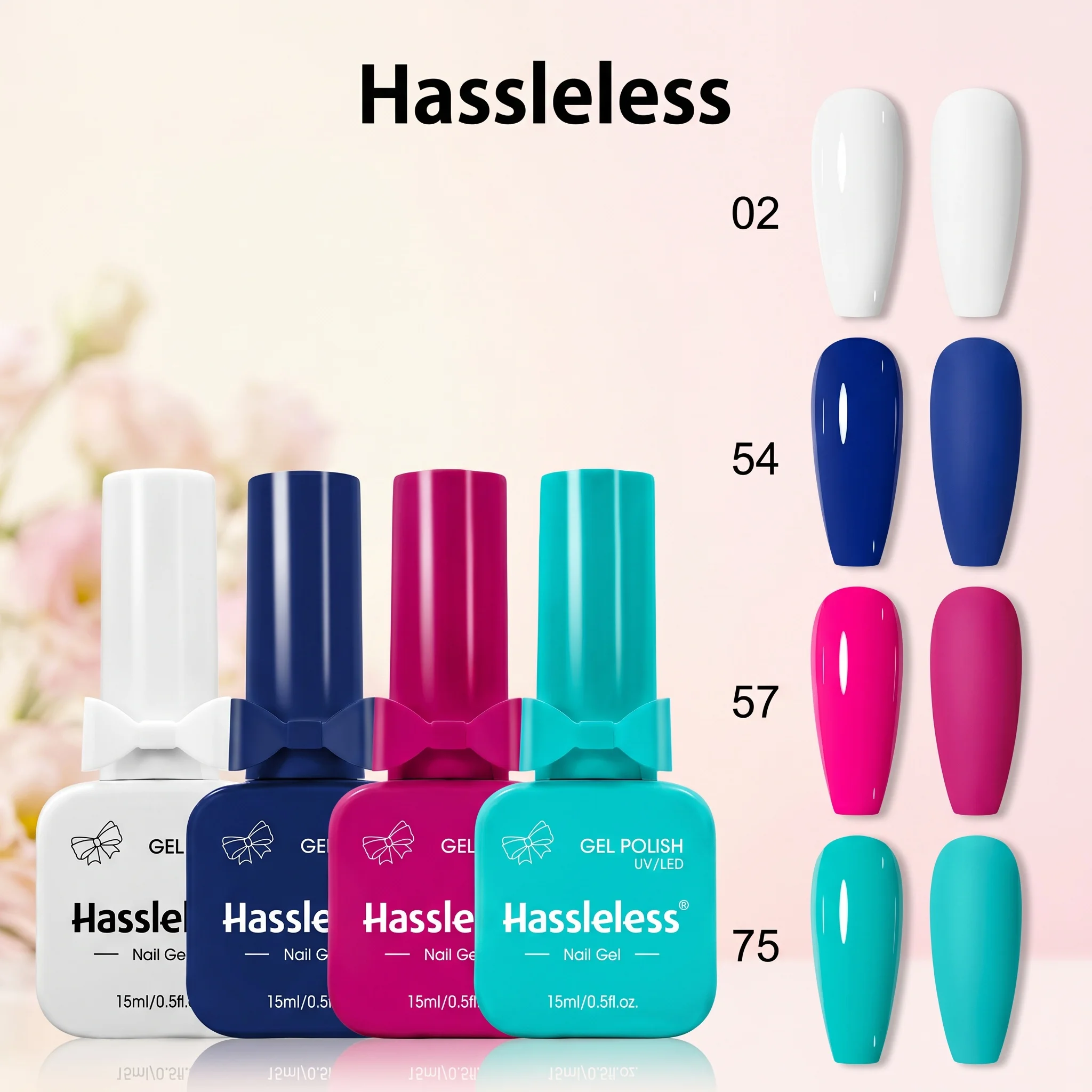 Hassleless 4-bottle gel nail polish set, 15ml each, suitable for home and salon use, with vibrant colors, suitable for all seaso
Hassleless 4-bottle gel nail polish set, 15ml each, suitable for home and salon use, with vibrant colors, suitable for all seaso