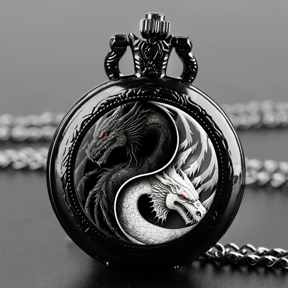 Fashion Personality Yin and Yang Dragon Pattern Design Quartz Pocket Watch Necklace for Women Men Gift Vintage Souvenir
Fashion Personality Yin and Yang Dragon Pattern Design Quartz Pocket Watch Necklace for Women Men Gift Vintage Souvenir