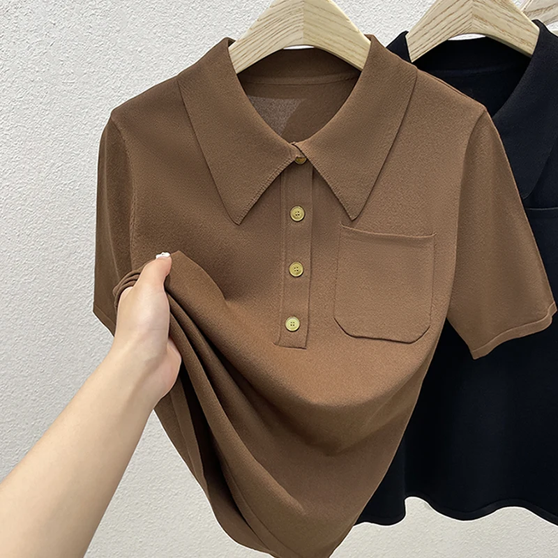 plus Size Women's Neck Ice Silk Short Sleeve T-Shirt Summer Thin Loose Slimming Fashionable Turn-down Collar Top
plus Size Women's Neck Ice Silk Short Sleeve T-Shirt Summer Thin Loose Slimming Fashionable Turn-down Collar Top