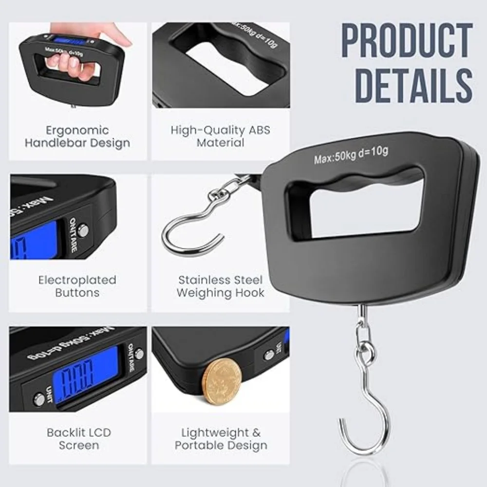 50Kg 10g Luggage Weight Scale, LCD Luggage Scale Travel Digital, Fish Scale, Home Electronic Portable Hanging Weight Hook Travel Luggage Scale
50Kg 10g Luggage Weight Scale, LCD Luggage Scale Travel Digital, Fish Scale, Home Electronic Portable Hanging Weight Hook Travel Luggage Scale