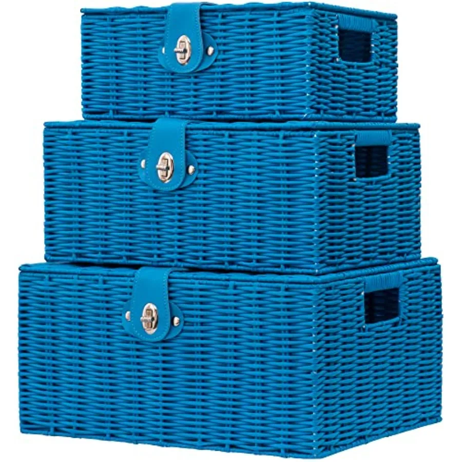 Set of 3 Woven Wicker Storage Basket Box with Lids and Lock, Built-in Carry Handles, Multifunctional Storage Organizer for Nurs
Set of 3 Woven Wicker Storage Basket Box with Lids and Lock, Built-in Carry Handles, Multifunctional Storage Organizer for Nurs