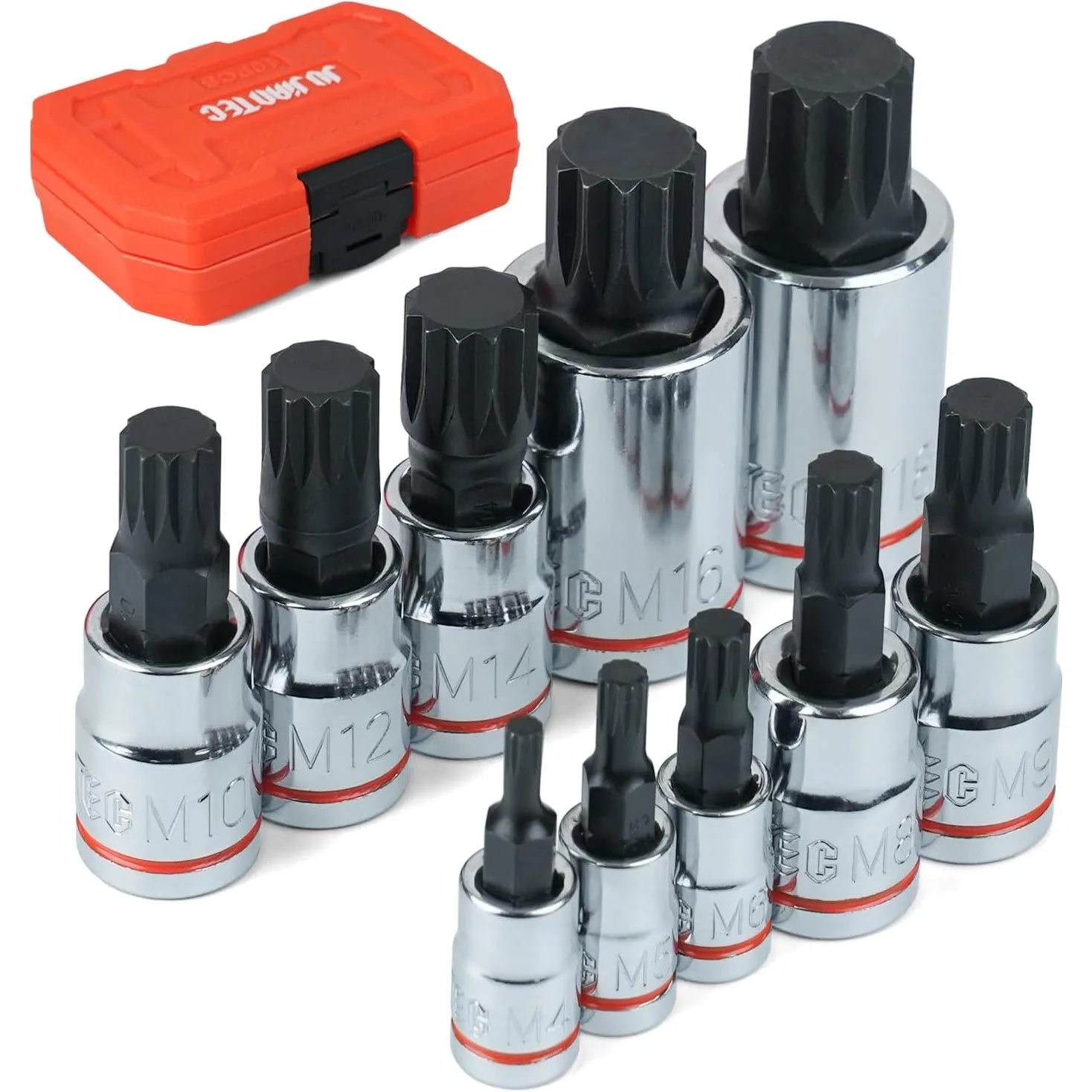 10 Piece Triple Square Spline Bit Socket Set, Metric M4-M18, Chrome Vanadium Steel with Case
10 Piece Triple Square Spline Bit Socket Set, Metric M4-M18, Chrome Vanadium Steel with Case