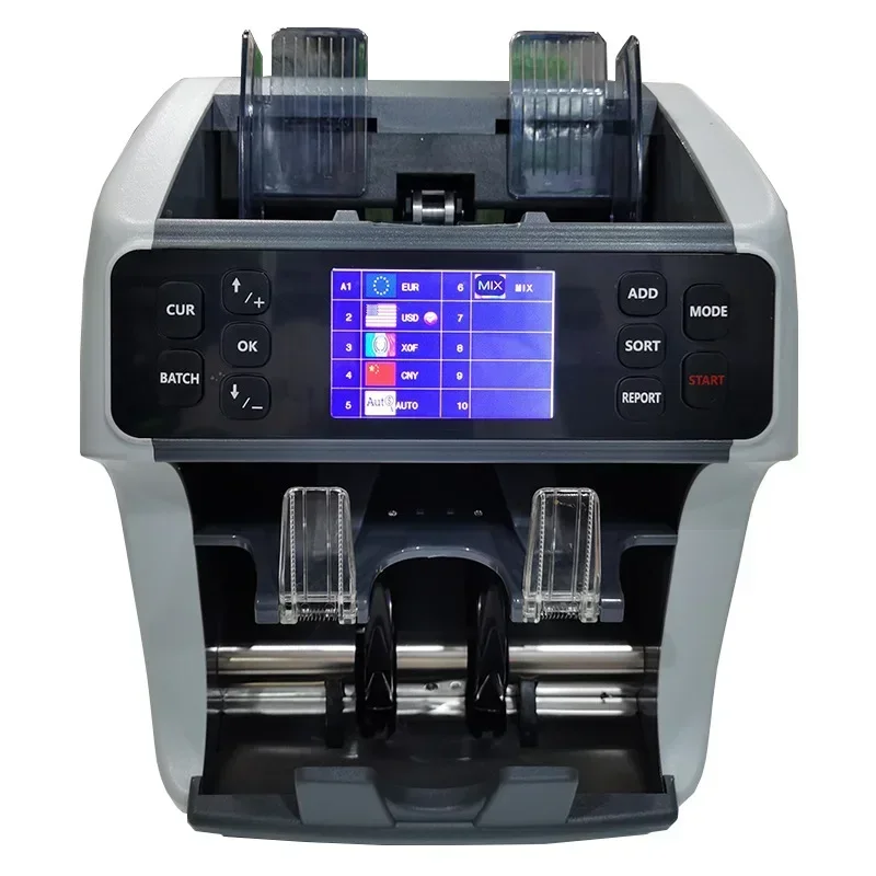 Vertical bank, multi-currency in US dollars and euros, banknote counter, one and a half sorting machin
Vertical bank, multi-currency in US dollars and euros, banknote counter, one and a half sorting machin