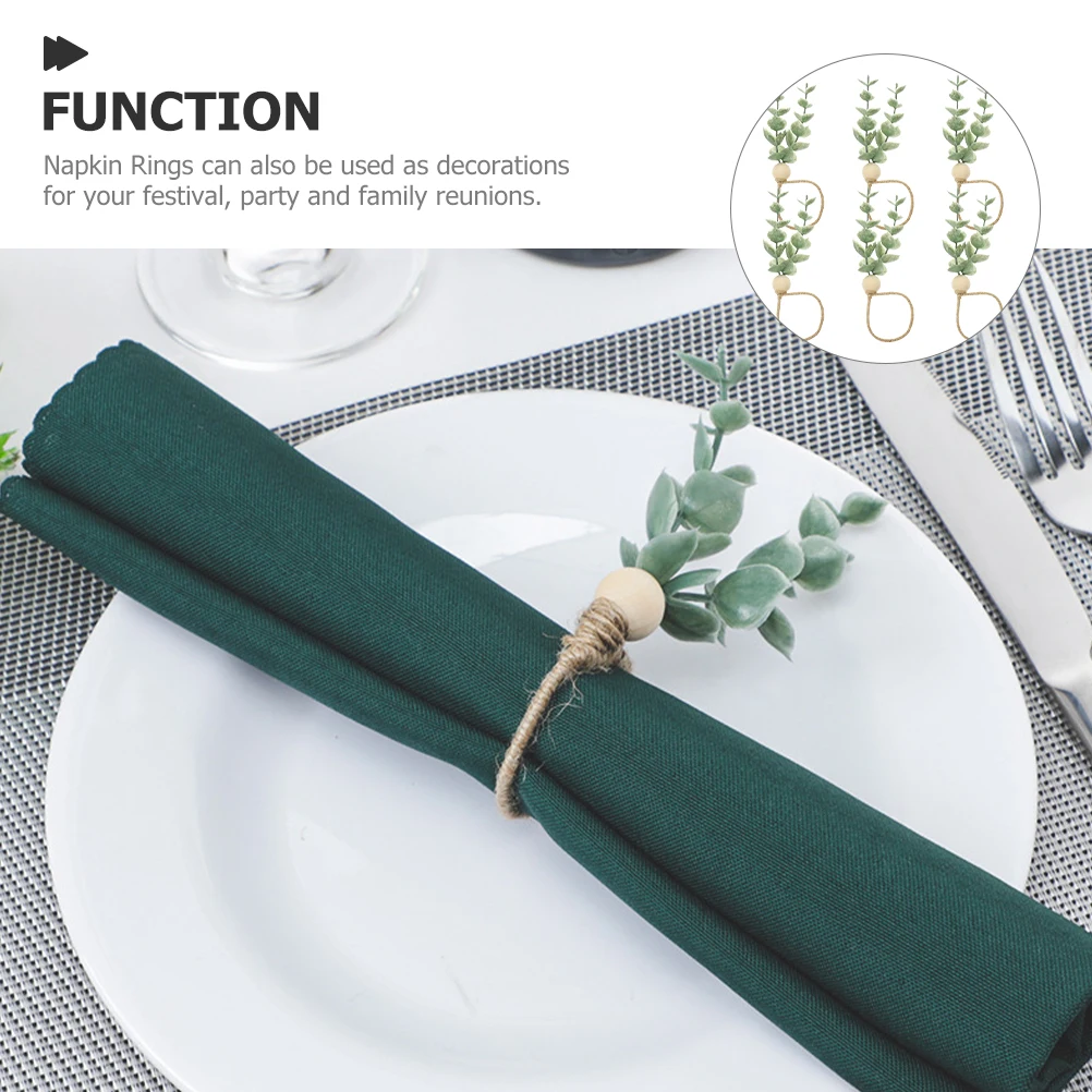 6 Pcs Wood Beads Napkin Rings Boho Artificial Leaf Hemp Rope Table Decor Serviette Buckle Reusable Dining Room Accessories
6 Pcs Wood Beads Napkin Rings Boho Artificial Leaf Hemp Rope Table Decor Serviette Buckle Reusable Dining Room Accessories