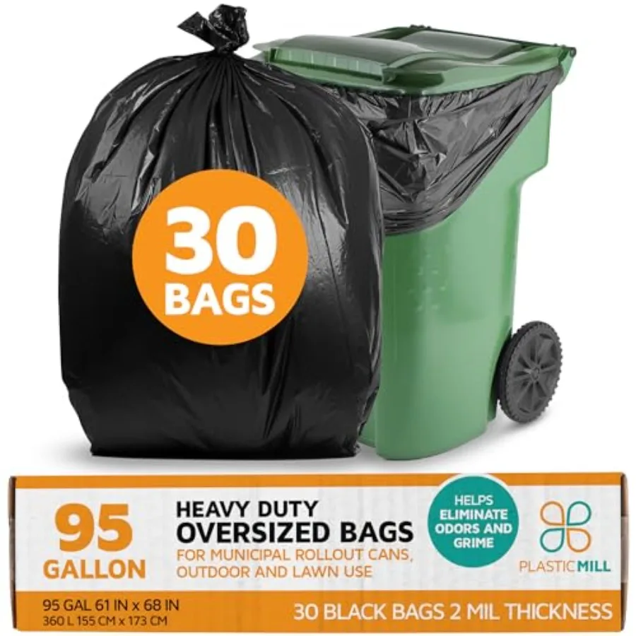 Heavy Duty Trash Bags - Black Garbage Bags - Plastic Trash Bags for Large Rolling Trash Bins - Tall Trash Bags - 95-Gallon Larg
Heavy Duty Trash Bags - Black Garbage Bags - Plastic Trash Bags for Large Rolling Trash Bins - Tall Trash Bags - 95-Gallon Larg