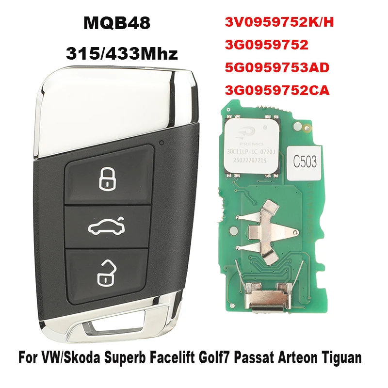 Jingyuqin дистанционный ключ от машины MQB48 315/434 МГц для VW Superb A7 Passat Variant Facelift Golf7 Arteon Tiguan Magotan B8 2015-2019 
Jingyuqin дистанционный ключ от машины MQB48 315/434 МГц для VW Superb A7 Passat Variant Facelift Golf7 Arteon Tiguan Magotan B8 2015-2019